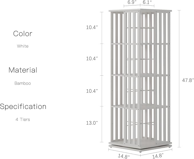 YOWOS Rotating Bookshelf Tower, 360° Display Spinning Bookcase, Bamboo - Image 2