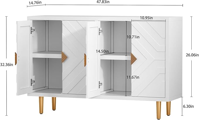HLR 48'' Buffet Cabinet with 4 Doors and Shelves, Modern Credenza Storage - Image 2