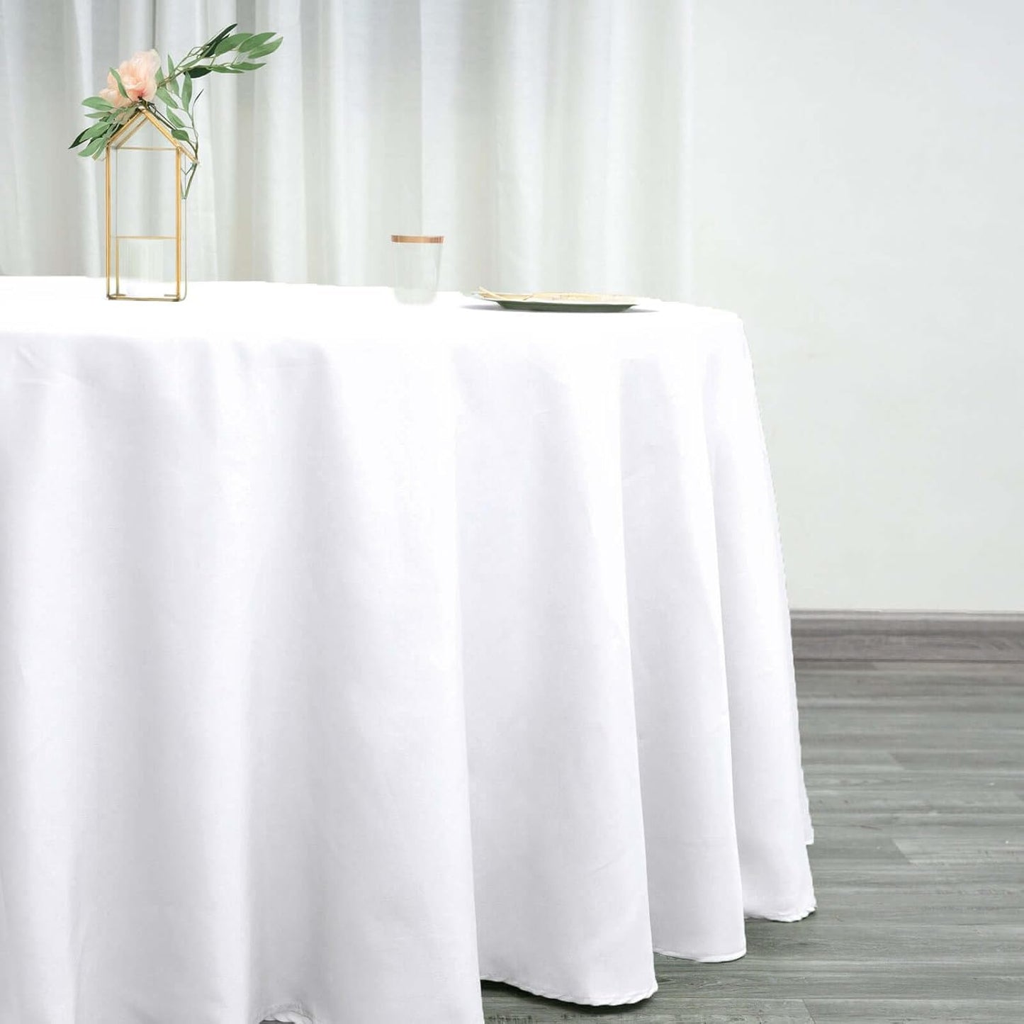 Efavormart Round Tablecloth, 120 Inch Stain & Wrinkle Resistant Washable Table Cloth, Decorative Polyester Fabric Table Cover for Banquet, Wedding, Dining - White
