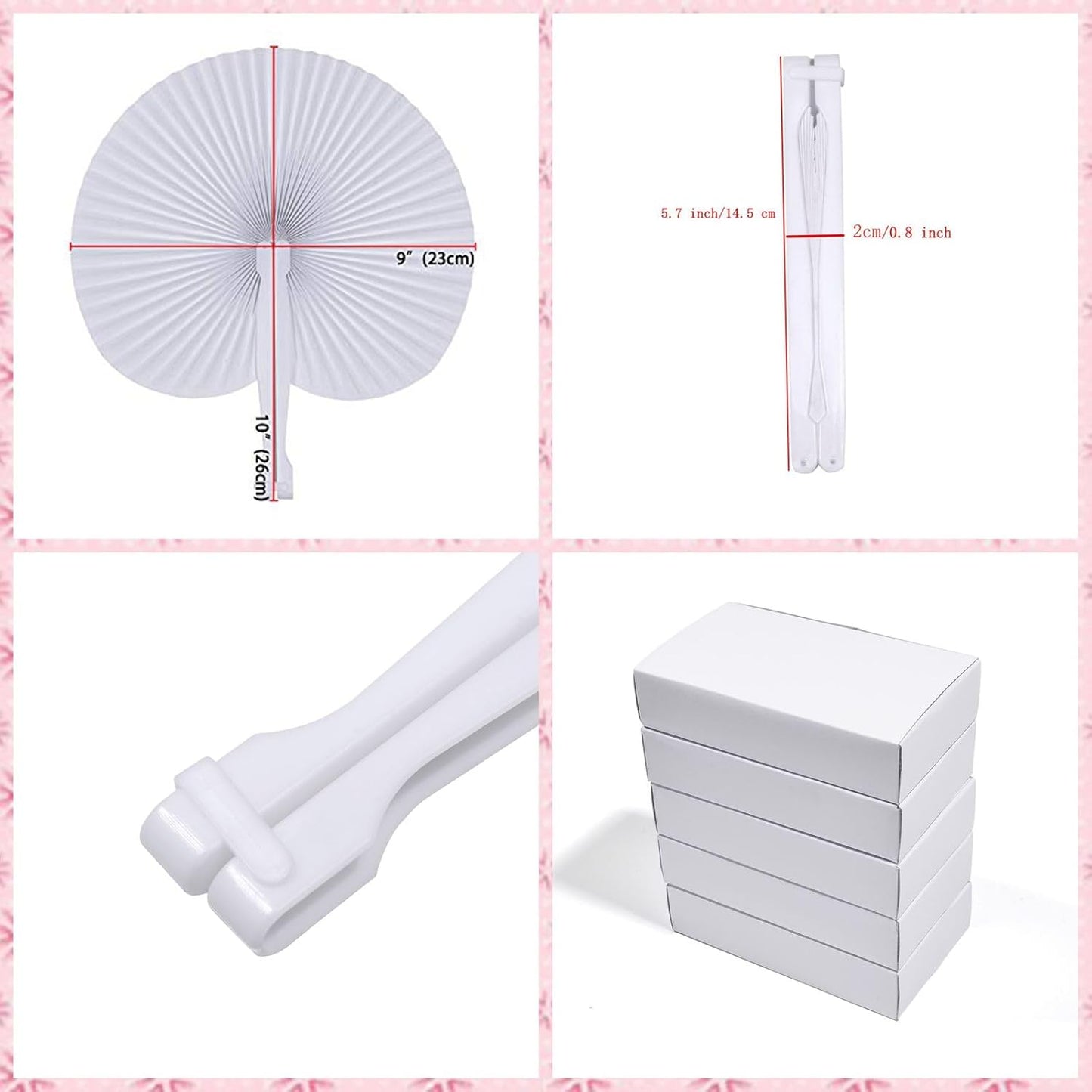 12 Pcs White Round Paper Folding Fans,Decorative Wedding Foldable Hand Handheld Fans Chinese and Japanese Fan Bulk for Bridal Guest Church Party Favors Dancing Birthday DIY