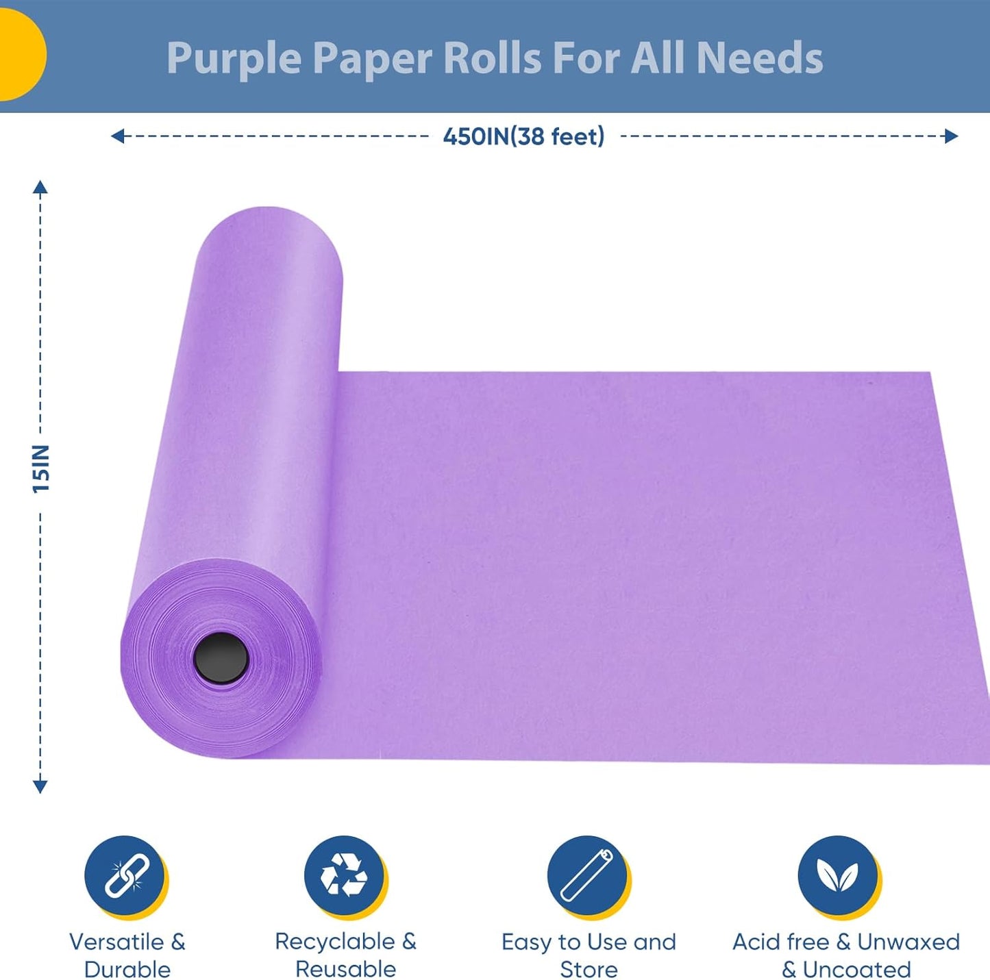 Purple Wrapping Paper, 15"x450" Art Craft Construction Bulletin Board Decorative Paper Roll for Birthday Baby Shower Christmas Mother's Day Mardi Gras, DIY Bouquet Flower Gift Wrap, Floral Supplies