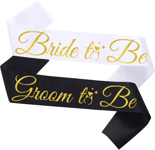 Bride Sash Bachelorette Party Bride and Groom to Be Sash for Bridal Shower Wedding Hen Party Decorations Engagement Gifts,White Gold
