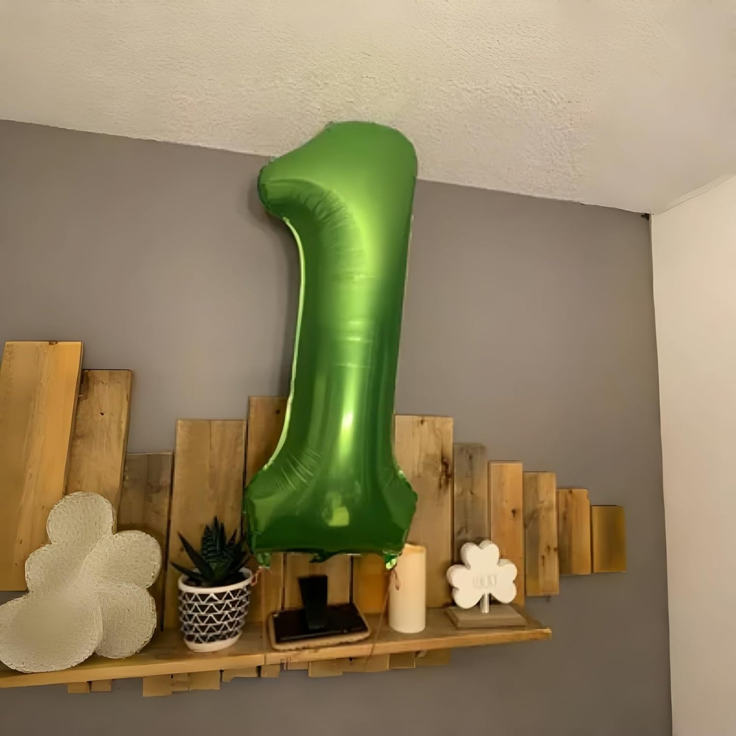 40 Inch Green Number 1 Balloon for 1st Birthday Decoration, Large Self Inflate Foil Number Balloons 0-9 for Boys Girls, Digit 1 Helium Balloons for Women Men Jungle Safari Party Anniversary Supplies