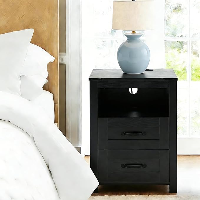 Black Night Stand Set of 2, Rustic End Table - Image 4
