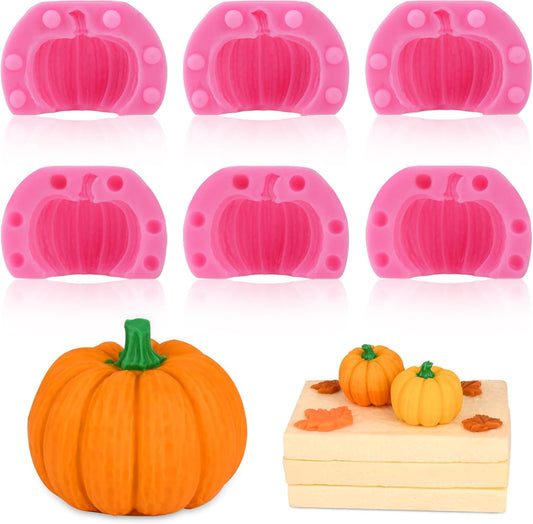 Actvty 3D Pumpkin Silicone Molds, 6 Pcs Half a Pumpkin Chocolate Candy Fondant Mold for Halloween Thanksgiving Fall Baking, Cake Decoration, Soap Candle Clay Resin Casting