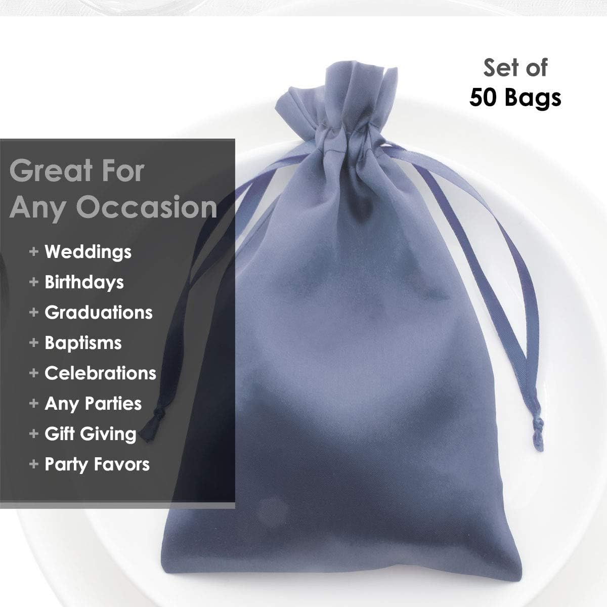 Silver Satin Gift Bags - 5" x 8" Jewelry, Wedding Favor, Baby Shower & Bags - 50 per Pack