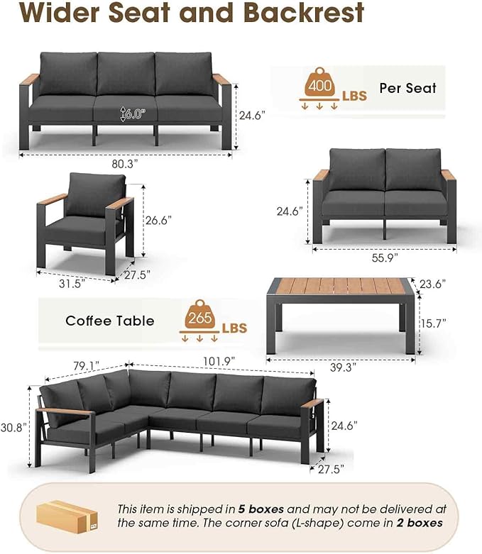 Aluminum Outdoor Patio Furniture Set 11 Seats, Outdoor Sectional Corner Sofa Set - Image 3