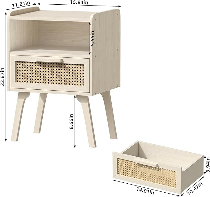 Lerliuo Rattan Nightstands Set of 2, Side Table - Image 3
