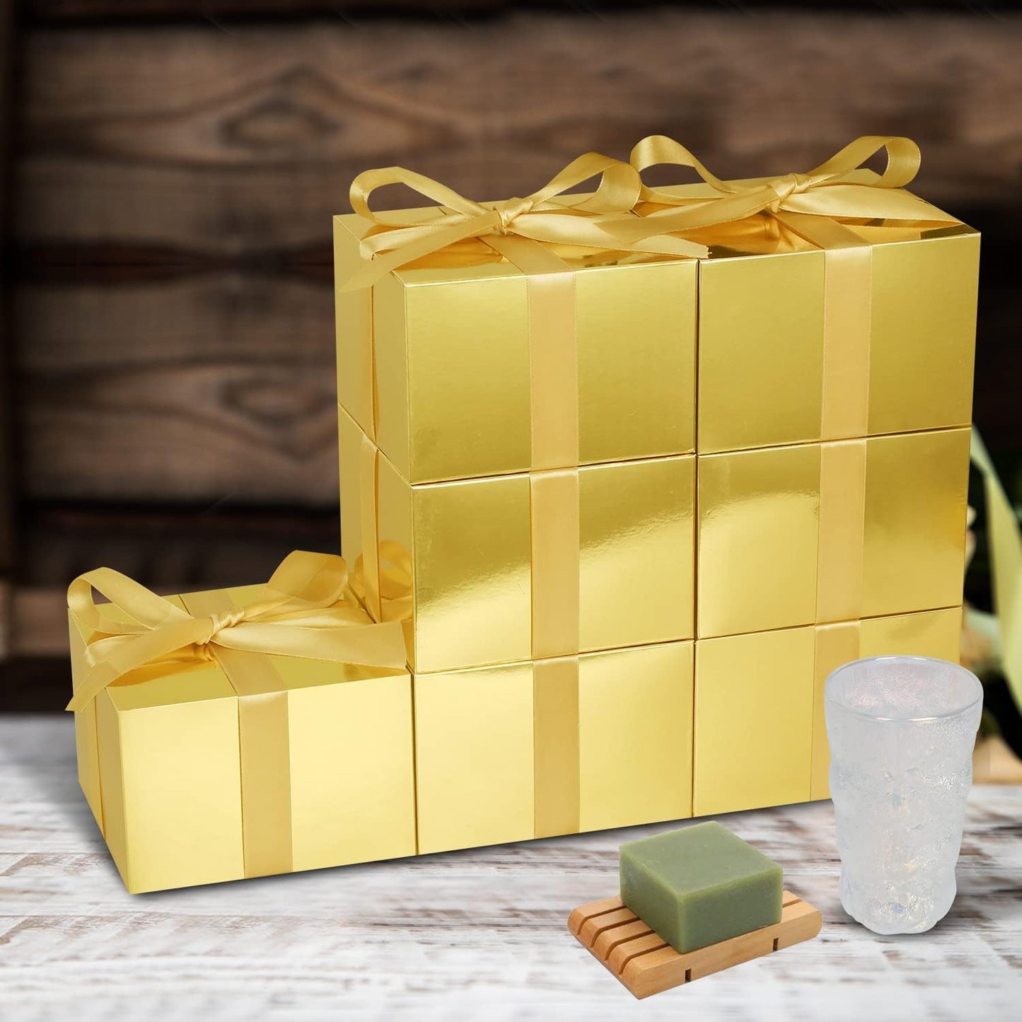 COTOPHER Small Gift Boxes 10 Pack 6x6x4 inches Gold Gift Boxes with Lids for Gifts, Crafting, Wedding Party Favor, Cupcake Box, Candy, Bridesmaids Proposal Box