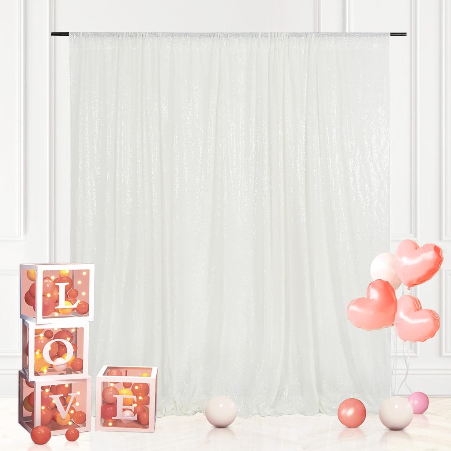 Eternal Beauty White Sequin Backdrop, 8x10 Ft Glitter Background Curtains for Christmas Shimmer Photography Party Wedding Birthday Back Drop Decor