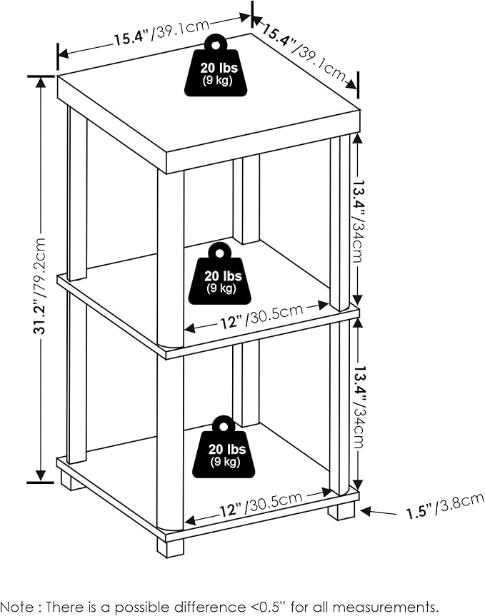 Furinno Turn-N-Tube Side Table, 3-Tier Thick Tabletop End Table - Image 3