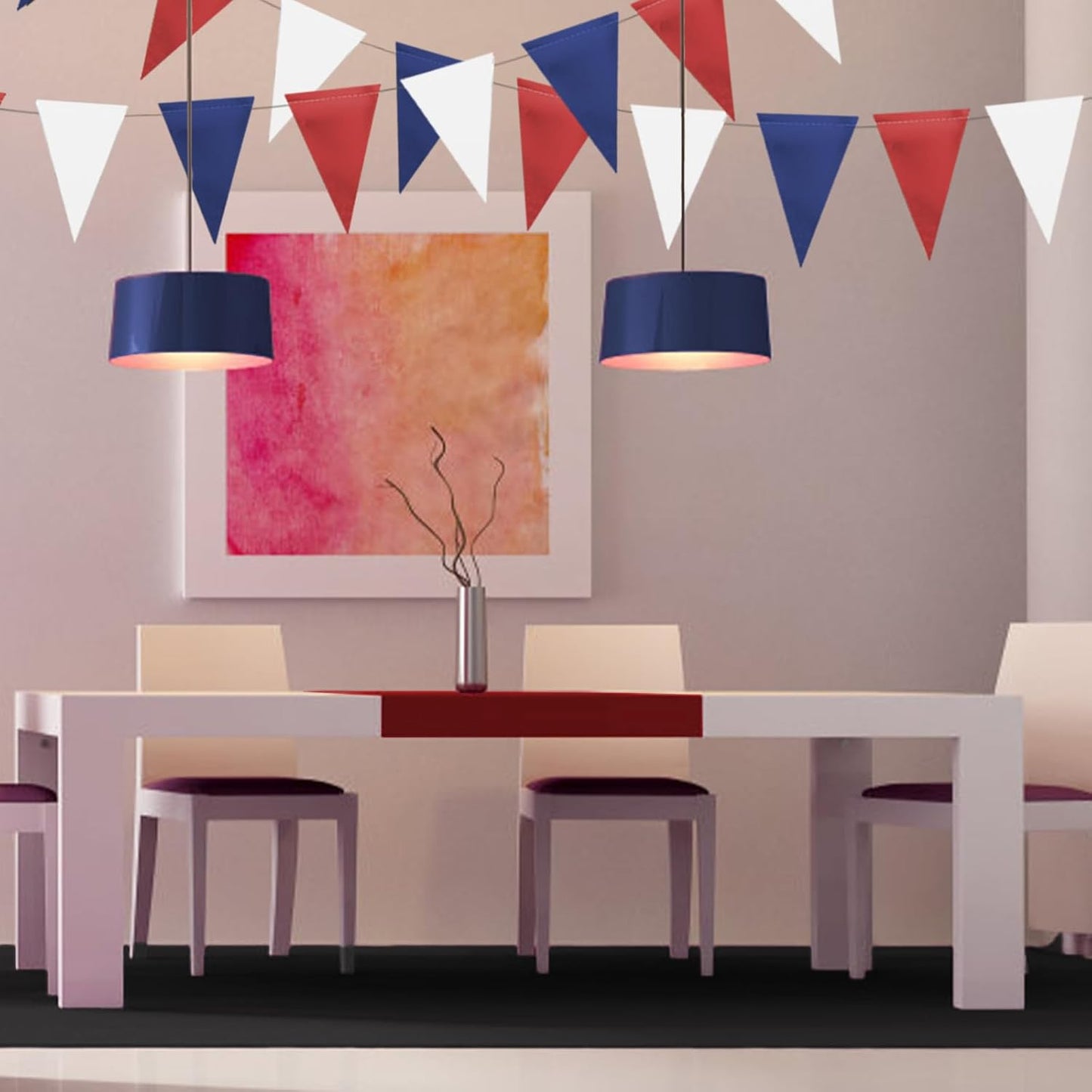 MerryNine Triangle Flag Bunting Banner, 3 Pack Vintage Style Pennant Banner for Wedding, Baby Shower, Event & Party Supplies 45pcs Flags (Red Blue White)