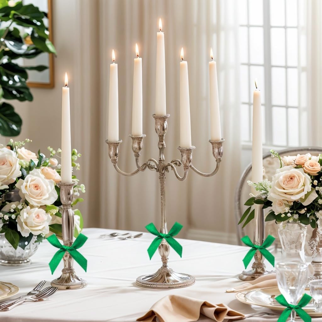 60pcs 1.7" Mini Green Ribbon Bows Decor – Small DIY Satin Bows for Crafts, Little Bows for Gift Wrapping, Tiny Bow Stickers for Note Card Bow Baby Shower Cake and Candle Decorations