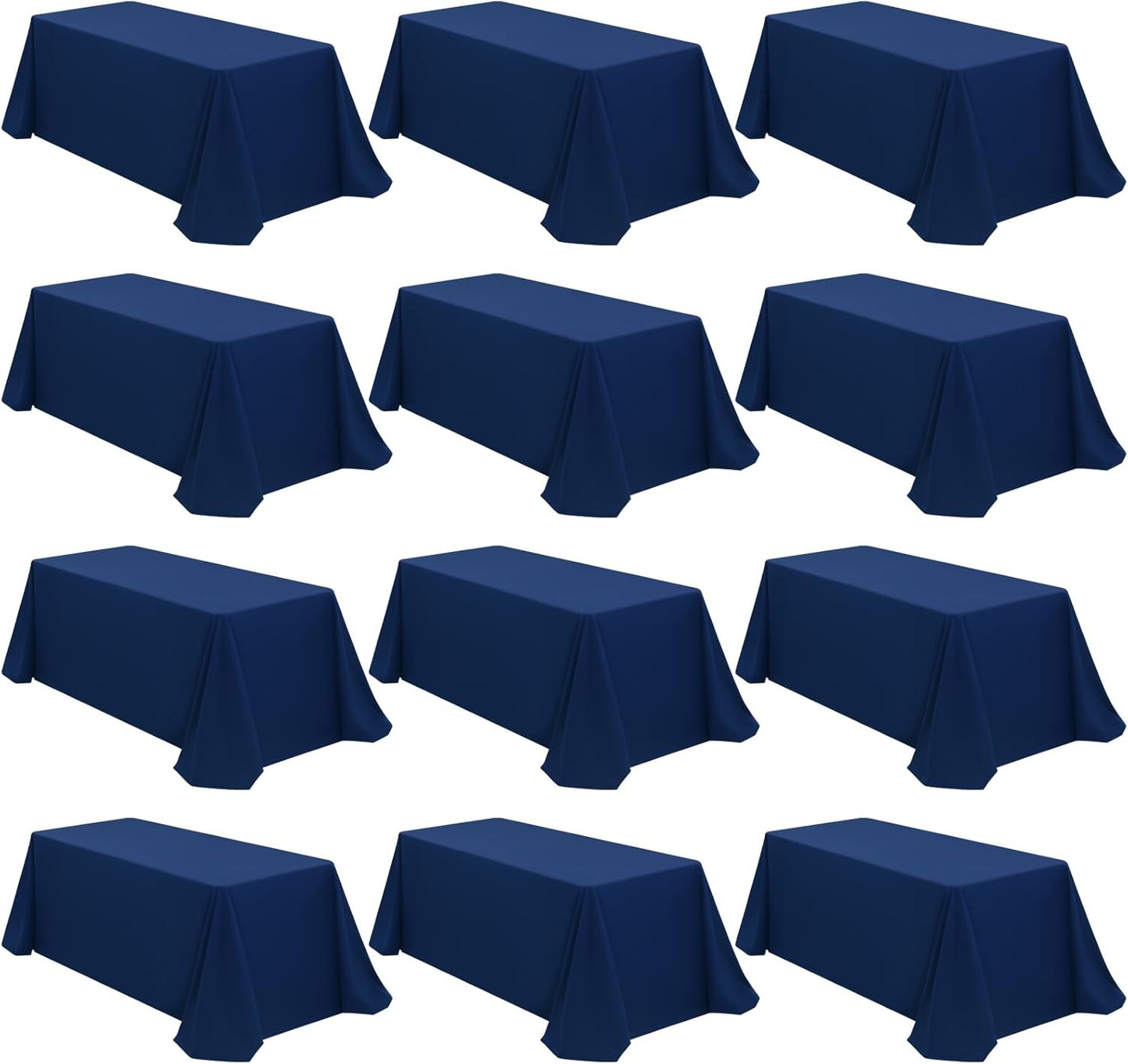 12 Packs 90 x 132 Inch Tablecloth, Navy Blue Polyester Table Cloth for 6ft Rectangle Tables, Stain and Wrinkle Resistant Washable Fabric TableCover for Wedding Banquets Parties Buffet Dining Table