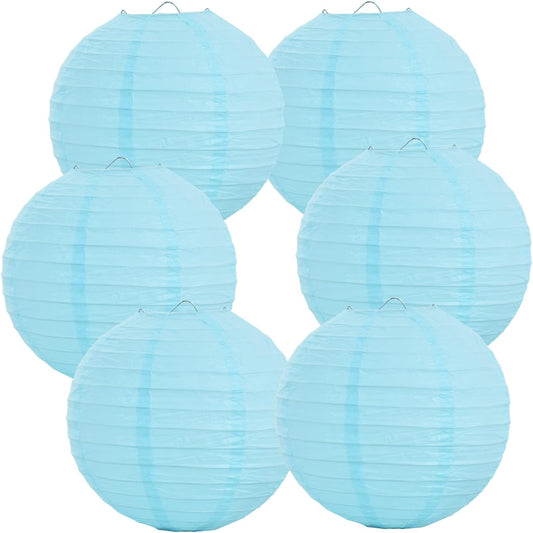 BEISHIDA 10-Inch Light Blue Round Paper Lanterns Decorative Hanging Asia Chinese Japanese Paper Lanterns Lamp for Birthday Wedding Baby Shower Home Decor Party Decoration（6 Packs）