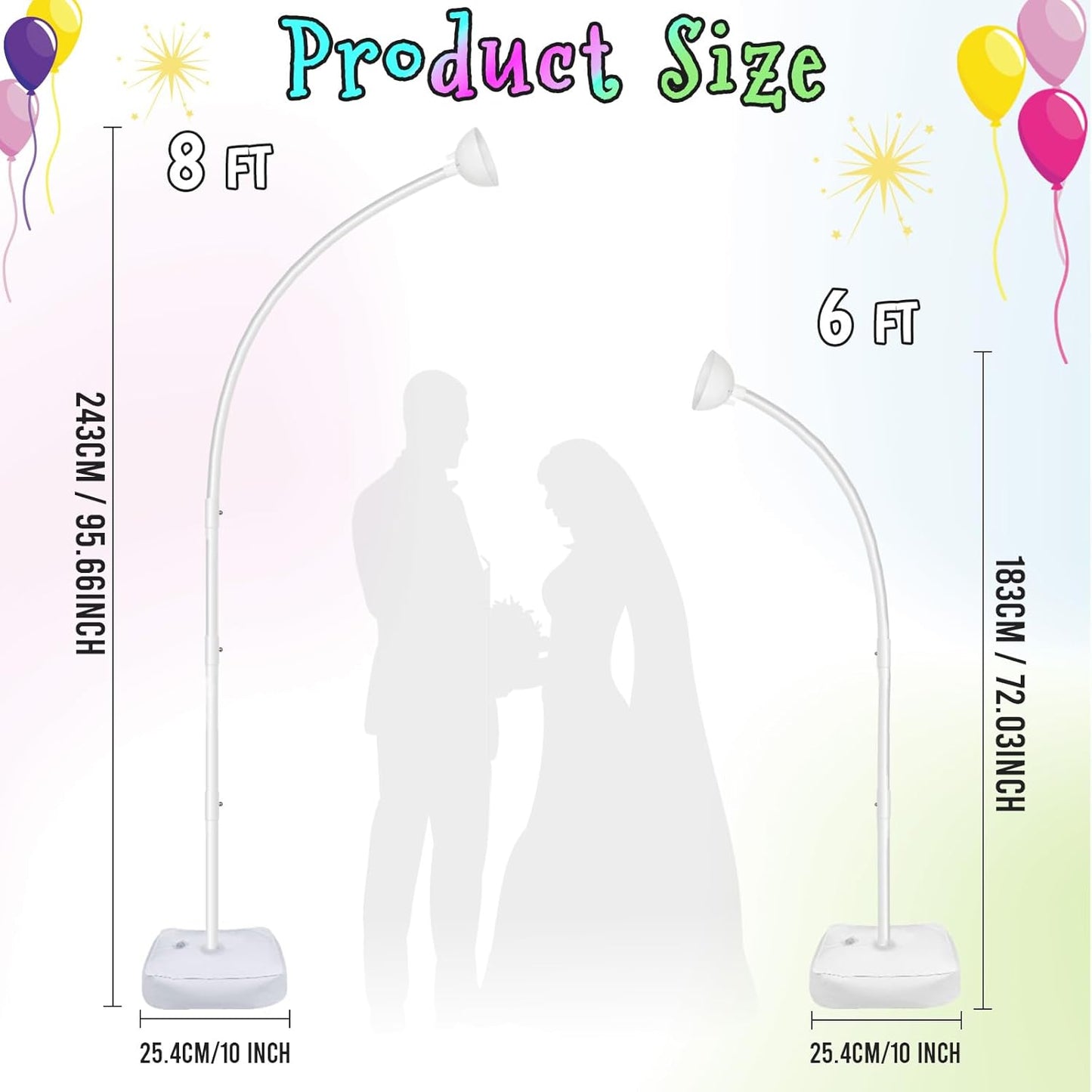 OurWarm 8.2FT & 6FT Lighted Balloon Arch Kit, Free Bending Top Balloon Arch Stand with Base, Half Arch Balloon Stand for Floor Balloon Column Kit for Wedding Birthday Baby Shower Party Decorations