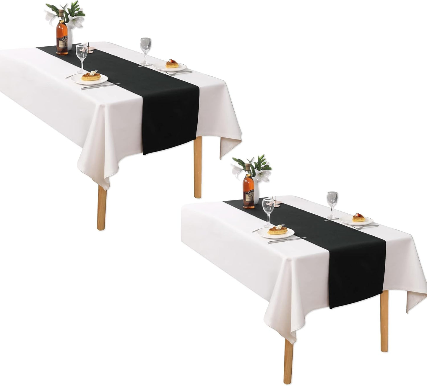 DUALIFE Jet Black Table Runner 14x72 inch Solid Color Thick Polyester Decorative Cloth Handcrafted for Wedding Party Birthday Graduations Banquet,Restaurant & Outdoors 2 Pieces