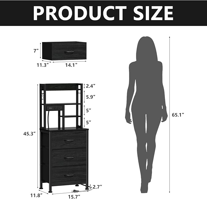 Furnulem Nightstands Set of 2, Tall Night Stand - Image 3