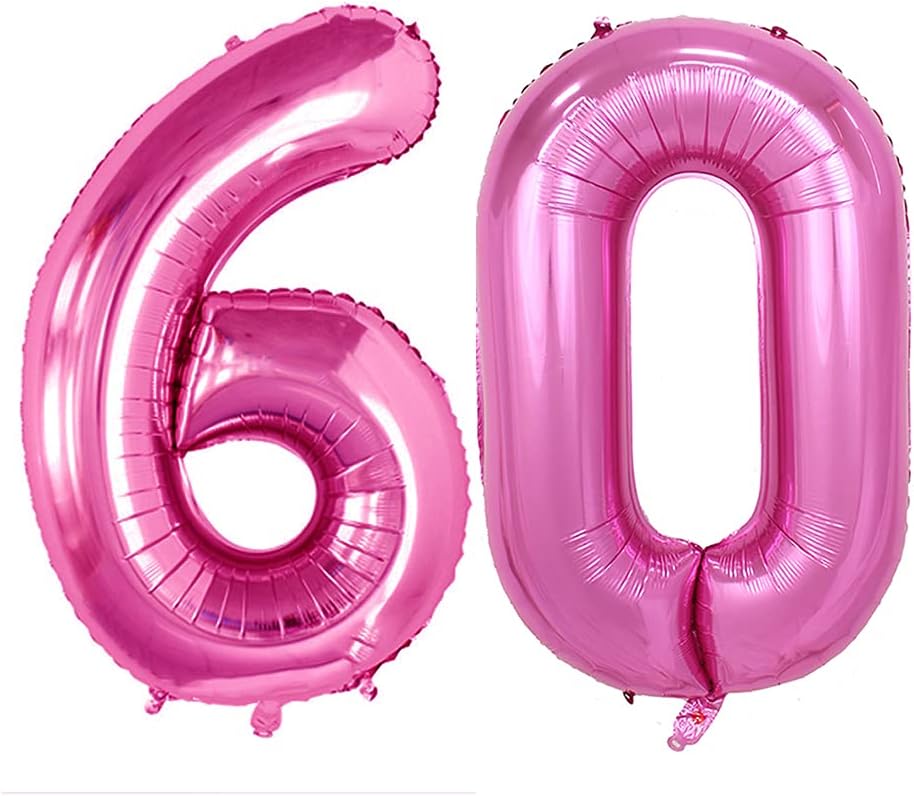 GOER Number 60 Balloons for 60th Birthday Party Decorations,42 Inch Jumbo Foil Helium Balloons for 60th Anniversary (Hot Pink)