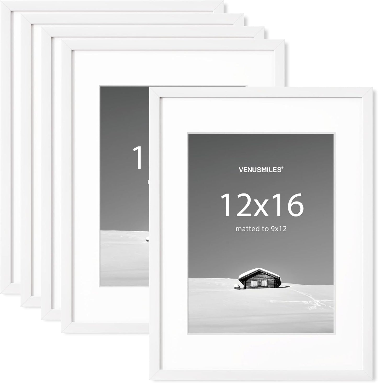 12x16 inch Picture Frame, 12x16 Photo Frames with 8.5x11 Removable Mat - High Definition Plexiglass - Vertical and Horizontal Display - Wall Hanging Frame - White, 5 Pack