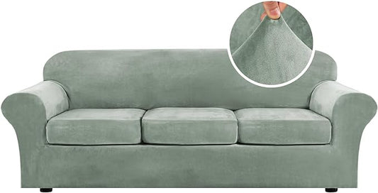 H.VERSAILTEX Velvet 4 Piece High Stretch Sofa Slipcover Cover Furniture by HVERSAILTEX