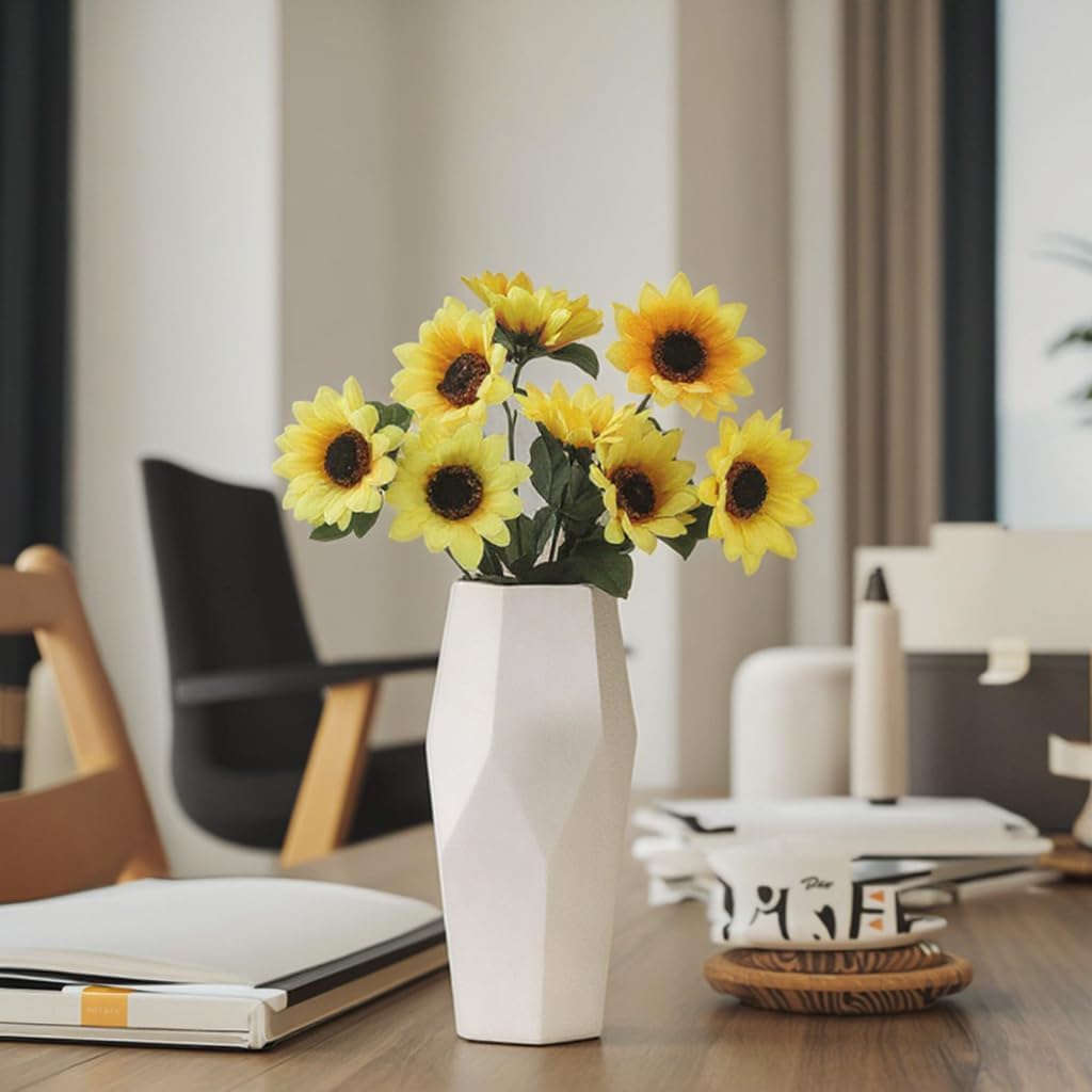 White Ceramic Vase – Modern Minimalist Flower Vase for Home Décor, Living Room, Office, Bedroom, Table Centerpiece, Shelf Decoration, Pampas Grass, Dried Flowers, and Floral Arrangements