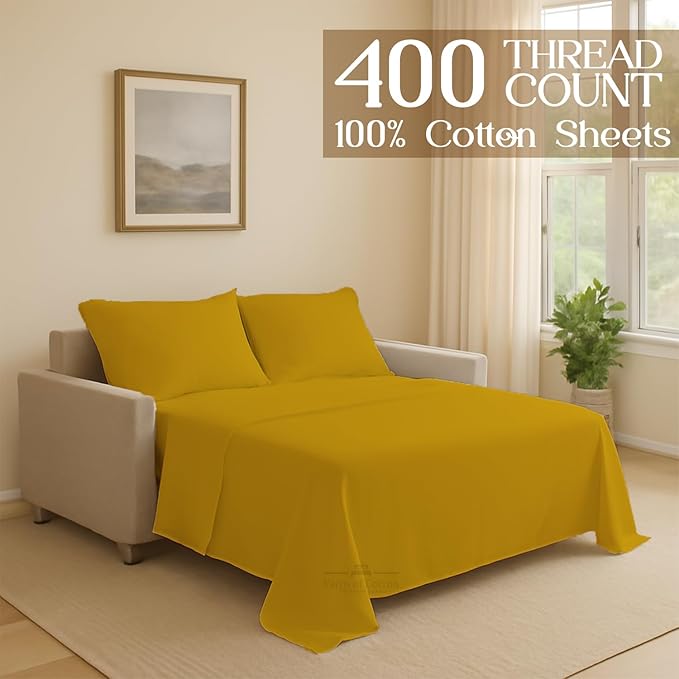 Sleeper Sofa Bed Sheet, 100% Cotton 400 Thread Count, 4 Piece Set, Deep Pocket - Image 2