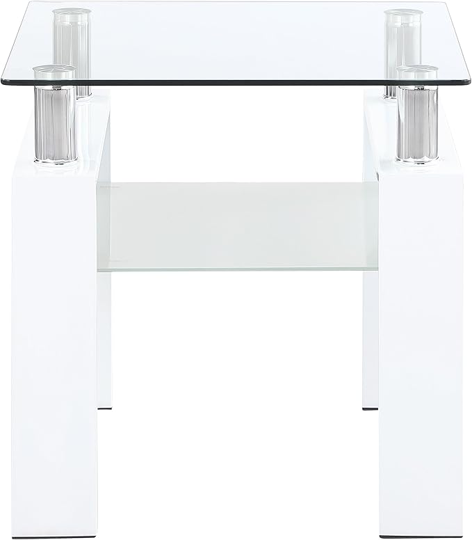 Coaster Home Furnishings Dyer 1-Shelf Square Glass Top Side End Table White - Image 4