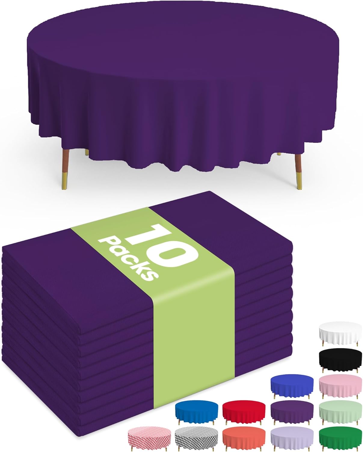 Pureegg Plastic Table Cloth Disposable 10 Pack, 84'' Round Table Cloths, Halloween Party Decorations, Summerween Decor, Halloween Tablecloths, Round, Plastic Cover, Leakproof & Sturdy, Purple
