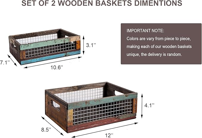TIMRIS Set of 2 Rustic Wooden Countertop Baskets, Farmhouse Distressed Nesting - Image 5