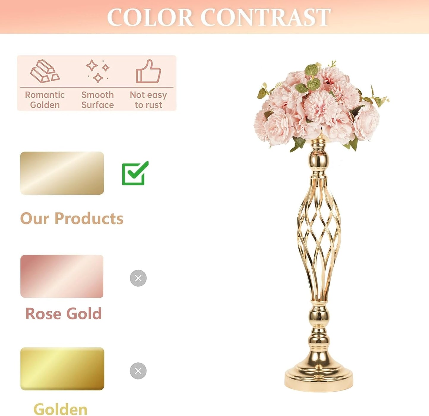 LANLONG 10pcs Metal Gold Candle Holders Road Lead Table Centerpiece Stand Pillar Candlestick for Wedding Candelabra Flowers Vases