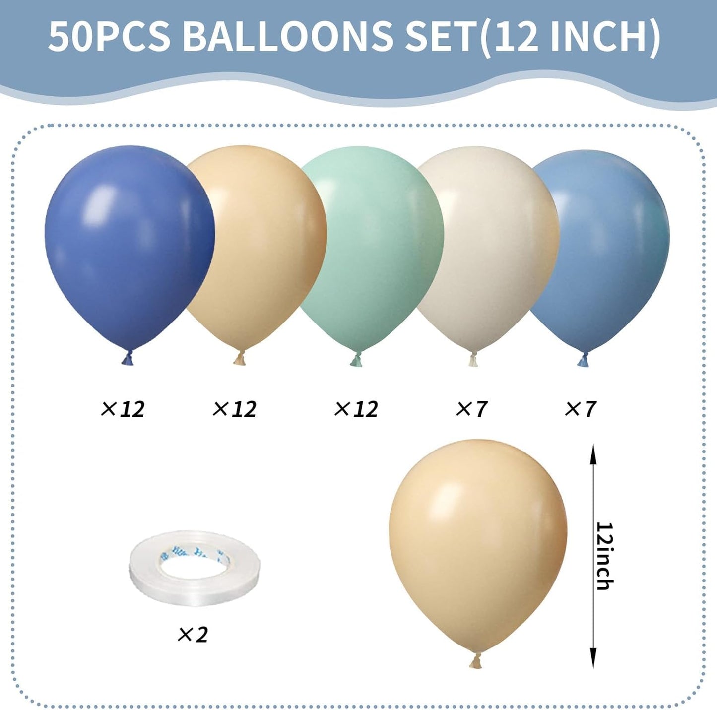 Dusty Blue Green Balloons, 50Pcs 12 Inches Baby Blue Light Green Sand White First Birthday Balloons for Boys First Birthday Decoration Party Baby Shower Graduation Decorations