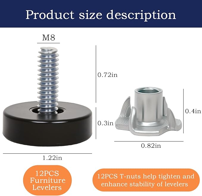 24 PCS M8 Thread Furniture Feet Levelers, Furniture Leveling Feet - Image 3