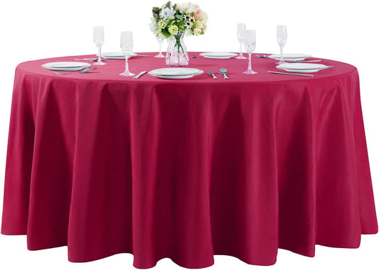 132 inch Round Tablecloth Washable Polyester Table Cloth Decorative Table Cover for Wedding Party Dining Banquet（132 inch,Burgundy）