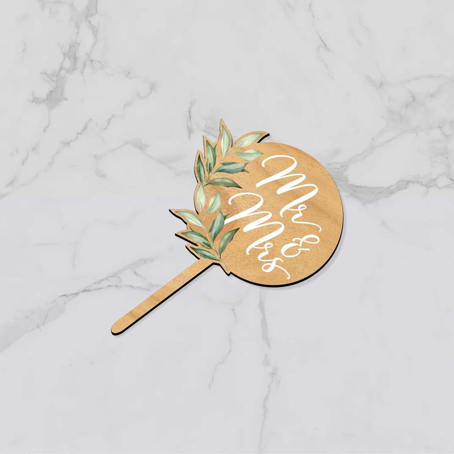 12 PCS Mr & Mrs Wedding Cupcake Toppers with Green Leaves Engagement Cake Decorations