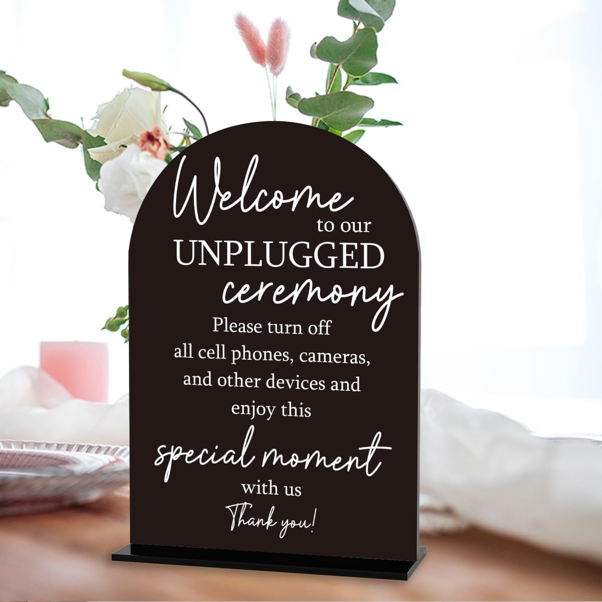 Unplugged Ceremony Sign, Wedding Welcome Sign, Engagement Bridal Shower Baby Shower Decor for Ceremony Party Reception Table Desk Decor Acrylic Sign (Black)