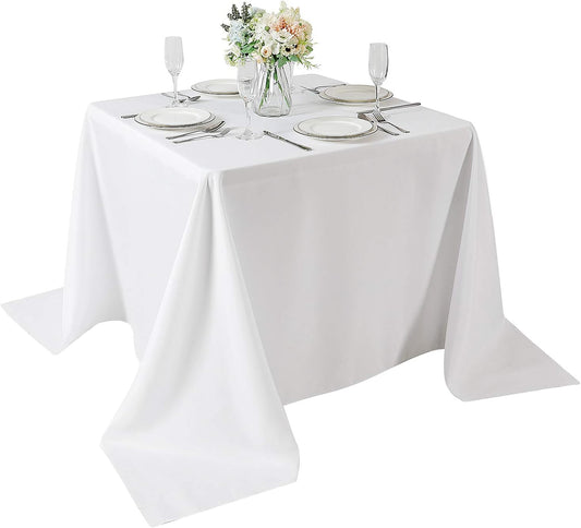 Cupuamon Square Tablecloth 90x90 inch Washable Polyester Fabric Table Cloth for Wedding Party Dining Banquet Decoration（90x90,White）