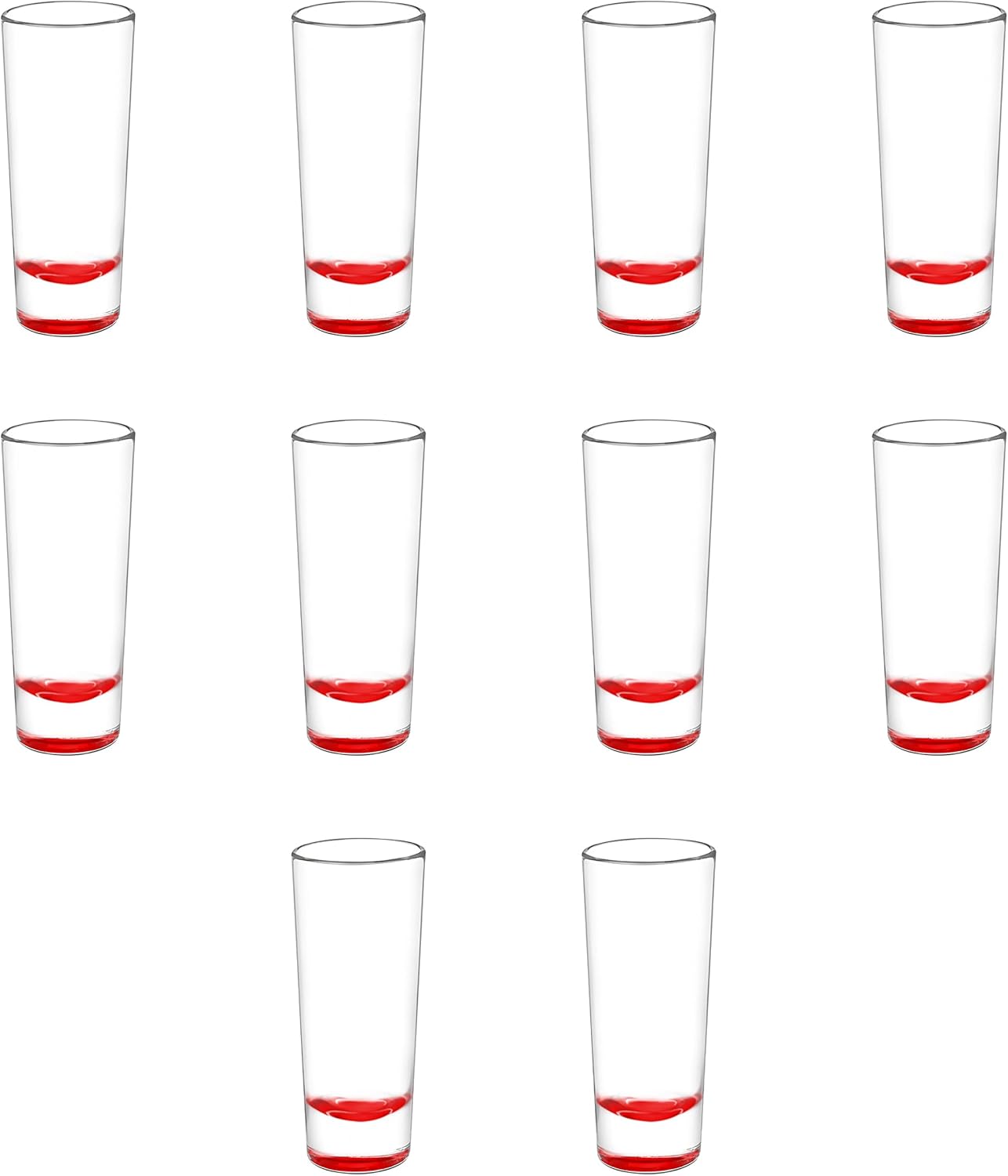 DISCOUNT PROMOS Cordial Shooter Shot Glasses 2 oz. Set of 10, Bulk Pack - Great for Birthdays, Parties, Indoor & Outdoor Events - Red