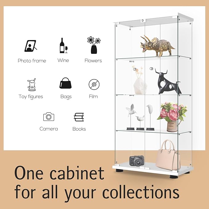 Display Cabinet with Glass Door and Lock, 4-Shelf Fast Installation in 30 Mins - Image 3