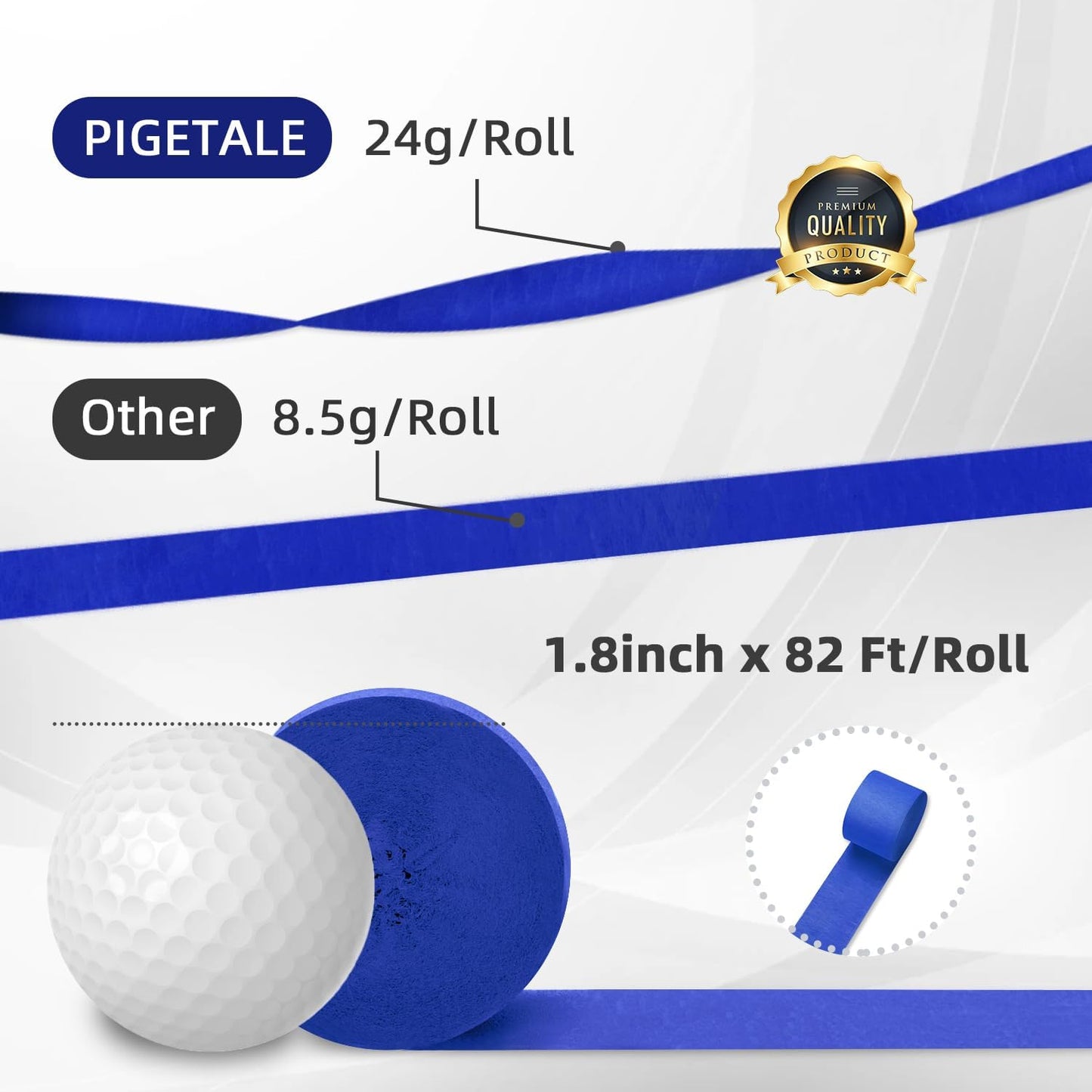 Crepe Paper Streamers 8 Rolls 656ft, Pack of Blue, Pastel Blue, Royal Blue, White Party Streamers, Crepe Paper for Birthday Party Wedding Baby Bridal Shower Decorations (1.8 Inch x 82Ft/Roll)