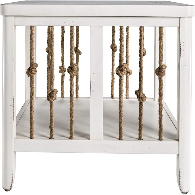 Pemberly Row Coastal Wood End Table, Knotted Rope End Panels, Planked Top - Image 4
