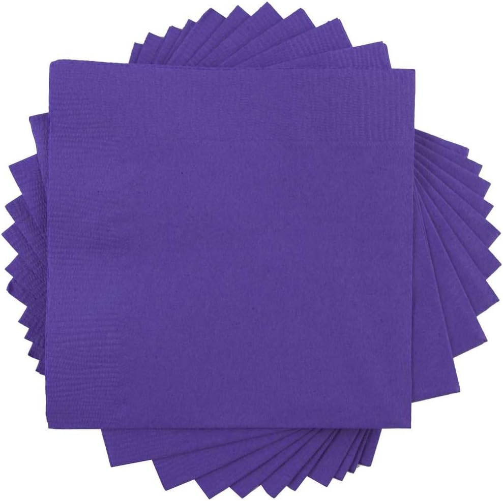 JAM PAPER Small Beverage Napkins - 5 x 5 - Purple - 50/Pack