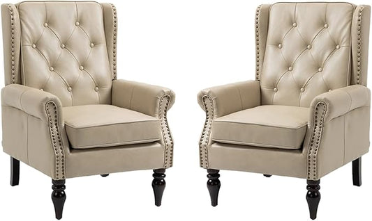 Mid-Century High Wingback Chair Set of 2, Faux Leather Accent Chair Armchair by Lin-Utrend