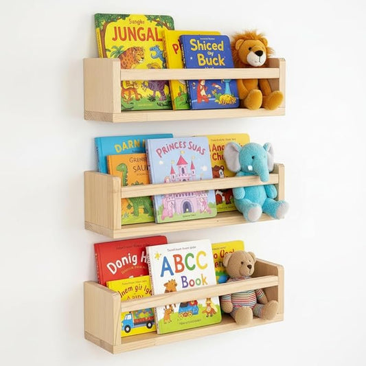 AZSKY Floating Nursery Book Shelves-Natural Wood Bookshelf by AZSKYMakeyourlifebetter