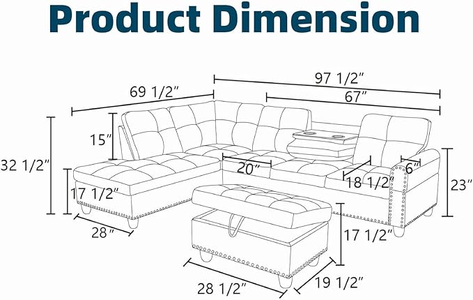 97.5" Red L Shaped Couch Set Leather, Modular Sectional Couches - Image 2
