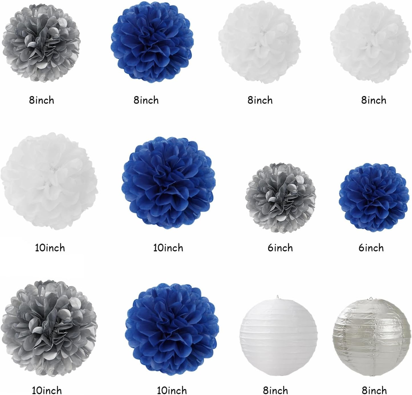 2025 Blue Class-Congratulations Prom Graduation Party-Decorations - 22pcs High School College Grad Supplies Decor,Royal Navy White Silver Tissue Pom Poms Streamers, Paper Flowers Lanterns Hugmoon