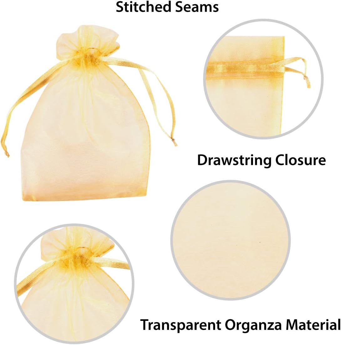 Super Z Outlet 100 Pack 4x6 Inch Mini Sheer Drawstring Organza Transparent Bags Jewelry Sack Pouches for Wedding, Party Decorations, Arts & Crafts Gifts (Gold)
