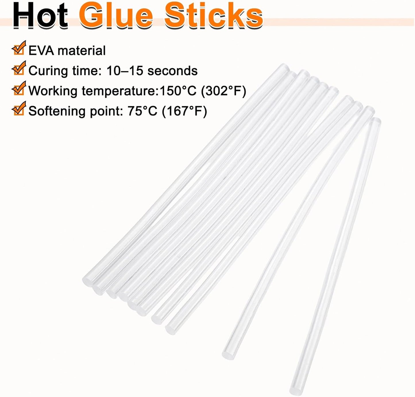 HARFINGTON 10pcs Hot Glue Sticks 0.28" Dia x 11.02" Long EVA Mini Hot Melt Adhesive Glue Stick for Hot Melt Gun Wood Plastic Glass Flowers Fabrics Foam, Clear