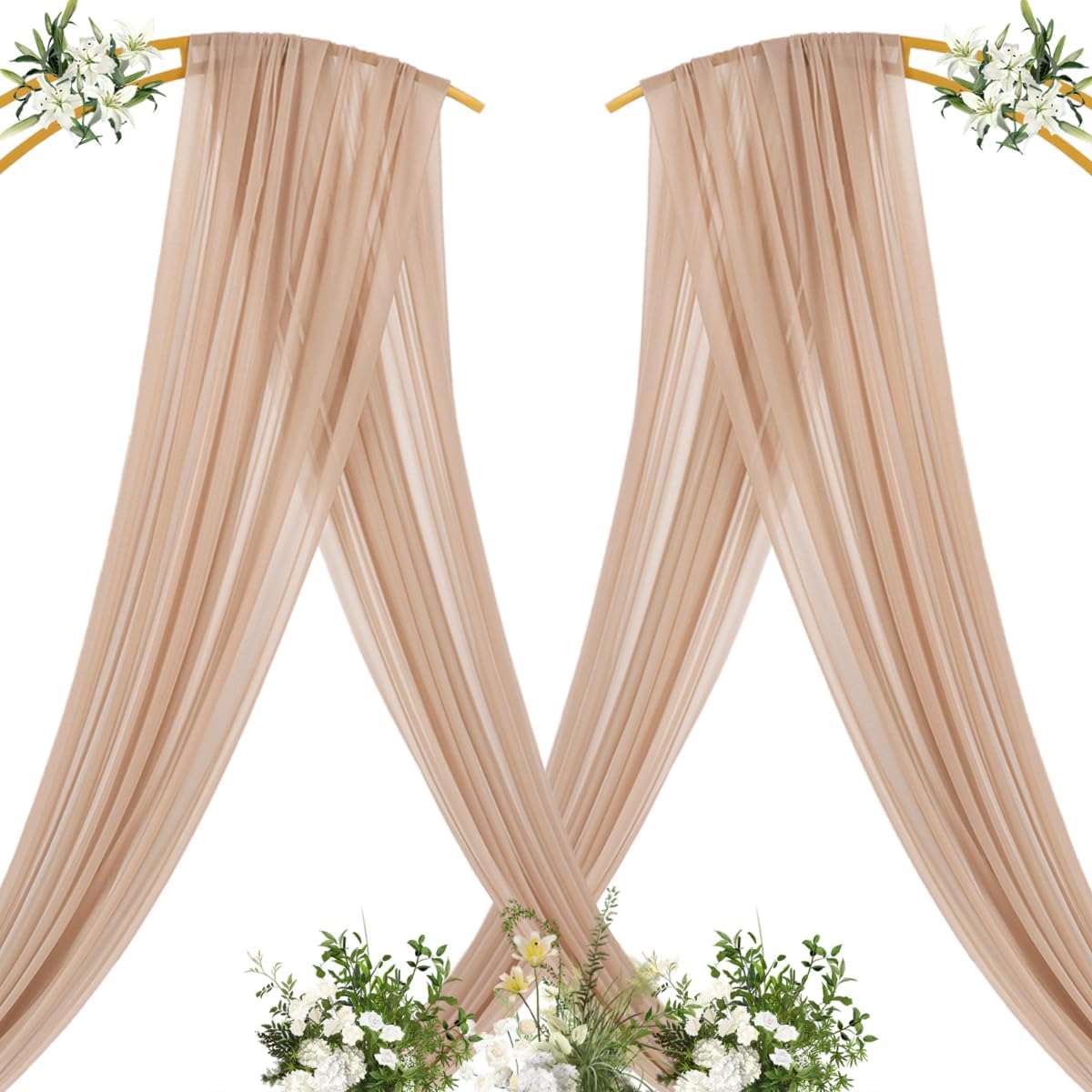 MLMC Nude Wedding Arch Draping Fabric 1 Panel 29" x 20 FT Extra Long Gauze Drapes Sheer Backdrop Curtains 6.6 Yards Outdoor Drapery Panels for Wedding Anniversary Ceiling Decoration