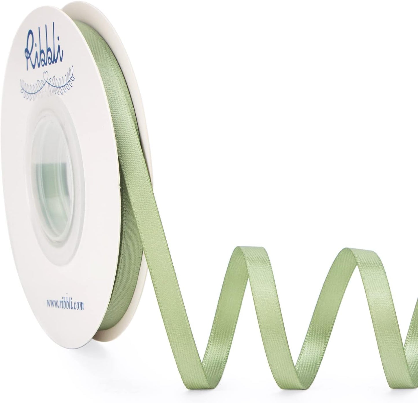 Ribbli Dusty Sage Satin Ribbon Double Faced Satin 1/4 Inch x Continuous 25 Yards-Sage Green Ribbon for Gift Wrapping Crafts Wedding Decoration Bows Bouquet Floral Arrangement